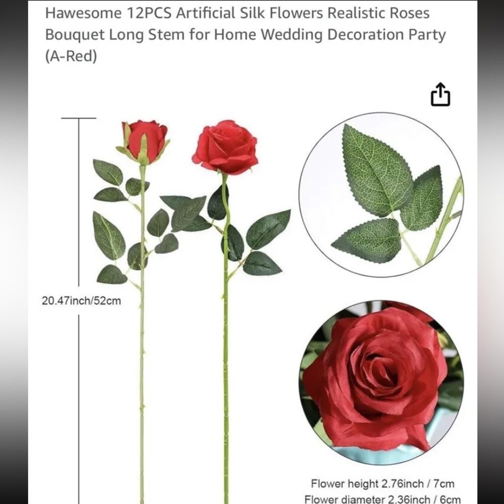 Dozen Red Artificial Faux Roses- 12 Roses - Picture 5 of 6